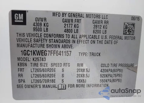 2015 Chevrolet Silverado 2500Hd Ltz из США, поврежденный, VIN 1GC1KWEG7FF641157